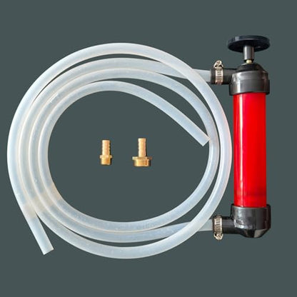 Hand Fuel Pump, Manual Liquid Siphon Pump, Multi-Use Fluid Transfer, Oil, Gasoline, Water, For RV Winterizing, Car Maintenance, Garage, Farm, Mechanic, Includes 2 Hoses, 2 Adapters, 3 Clamps (H-Pump)