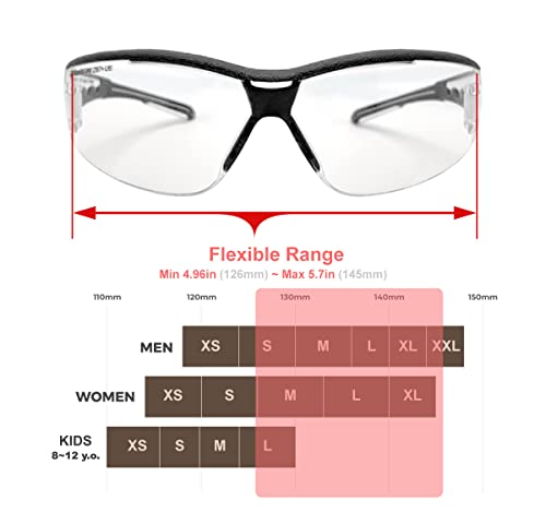 HTS HUNTERSKY Super Flexible Lightweight Anti Fog Wrap-Around U6 Clear Shooting Safety Glasses with ANSI Z87.1 Scratch Resist - color: Black / Clear (1 Pack)