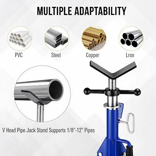 2PCS V Head Pipe Jack Stand, Folding Portable Pipe Stands for 1/8 to 12 Inch Pipes Supporting, 2500LB Load, 28''-52'h Adjustable - color: blue