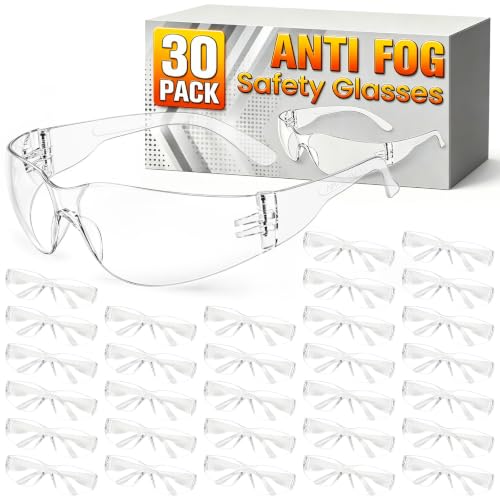 30 Pack Anti-Fog Safety Glasses for Men & Women, ANSI Z87.1 Certified Clear Protective Eyewear with Scratch & Impact Resistant Lenses, Lightweight for Construction, Lab, Manufacturing