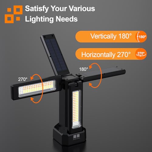 iodoo 13200mAh Rechargeable Solar Work Light with Remote and Portable Carrying Bag, 8000 Lumen Stepless Dimmable, 4 Lighting Modes, White/Warm/Nature/SOS for Outdoor Camping Car Work Emergency Light - size: Orange(Compact)