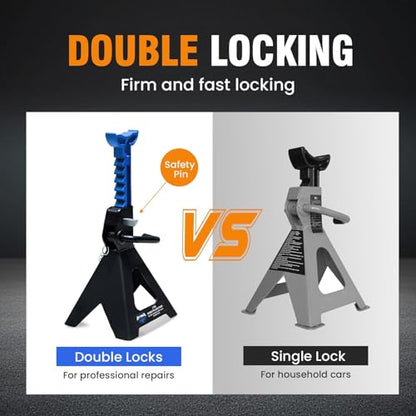 ANTPOWER Car Jack Stands 3 Ton (6,600 lbs) with Double Locking Heavy Duty 11.2"-16.8" Adjustable for Lifting SUV, Pickup Truck Garage 6000 lbs Capacity 1 Pair - style: double locking
