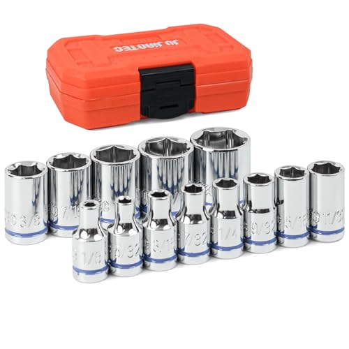 1/4" Drive SAE Master Socket Set, 13-Piece Shallow Hex Socket Set (1/8" - 5/8"), Cover Most Commonly Sizes, 6 Point, Chrome Vanadium Steel with Molded Case - size: Shallow, style: 13pcs-SAE