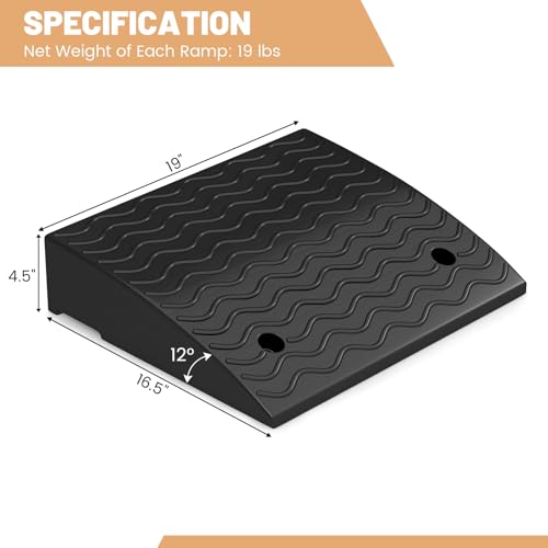 Curb Ramp 2 Pack, 4.5鈥?Raised Height Rubber Threshold Ramps Set w/Predrilled Holes & 4 Expansion Bolts, 6800 lbs Max Load, Anti-Slip Driveway Ramps for Car, Motorcycle, Wheelchairs, Scooters