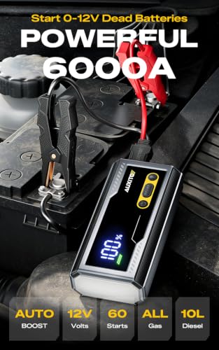 AUXITO 6000A Jump Starter, 12V Car Battery Jump Starter, Up to All Gas & 12L Diesel Engine with LED Display, Portable Jump Box with 3 Modes Flashlight and Jumper Cable, Storage Case - size: T3-6000A
