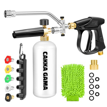 Foam Cannon Dual Connector for Pressure Washer, Industrial Car Wash Foam Gun Kit 1/4 Inch Quick Connector, Adjustable Soap Cannon with 5 Pressure Washer Nozzle Tips, Adapter, 1 Liter - size: Nine-Piece Set