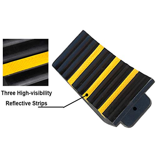 RELIANCER 2 Pack Wheel Chocks Heavy Duty Extra Large Industrial Rubber Wheel Chock Blocks w/Handle Reflective Strips for Travel Trailer Hauler Truck Fire Truck Commercial Vehicle RV 10" x 6" x 7.3"