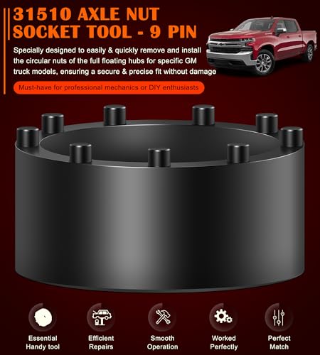 Bonbo 31510 Axle Nut Socket - 9 Pin Hub Nut Socket Fits for GM 2020+ Silverado and Sierra 2500/3500 Trucks with 11.5" and 12" Dual Rear Wheel Axle Hubs, 1/2" Drive
