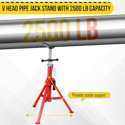 V Head Pipe Jack Stand, Heavy Duty Pipe Stand, 2500LB Jack Stands Carbon Steel with Portable Folding Legs 28-52 Inch Height Adjustable 1/8"-12" Capacity - color: Red