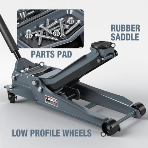 3 Ton Floor Jack Extra Long-Reach Low Profile Hydraulic Jack with Dual-Piston Quick Lift Pump, Home & Shop Auto Repair, Fits Most Vehicles, 6,600 lb Capacity, Gray