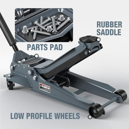 3 Ton Floor Jack Extra Long-Reach Low Profile Hydraulic Jack with Dual-Piston Quick Lift Pump, Home & Shop Auto Repair, Fits Most Vehicles, 6,600 lb Capacity, Gray