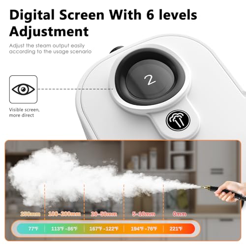 Steam Cleaner, 6-Level Adjustable Portable Steamer Handheld, Fast Heat-Up, 1.2LTank, Steamer Cleaning with 8 pcs Accessories for Home Dirt, Grease, Grout, Tile,Floor, Car, Carpet