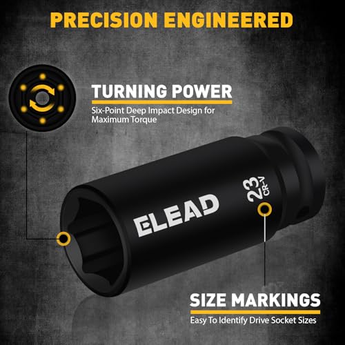 ELEAD 67 Piece 1/2" Drive Deep Impact Socket Set: Standard SAE (3/8"-1-1/4") & Metric (8-24 mm), Including 3 ", 5", 10" Extension Bar, Universal Joint, Ratchet Handle and Adapter - style: 67pcs 1/2'' Drive Impact Socket Set