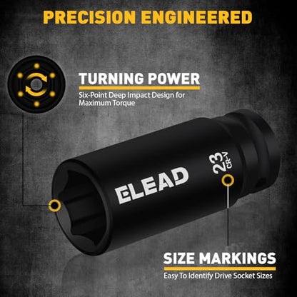 ELEAD 67 Piece 1/2" Drive Deep Impact Socket Set: Standard SAE (3/8"-1-1/4") & Metric (8-24 mm), Including 3 ", 5", 10" Extension Bar, Universal Joint, Ratchet Handle and Adapter - style: 67pcs 1/2'' Drive Impact Socket Set