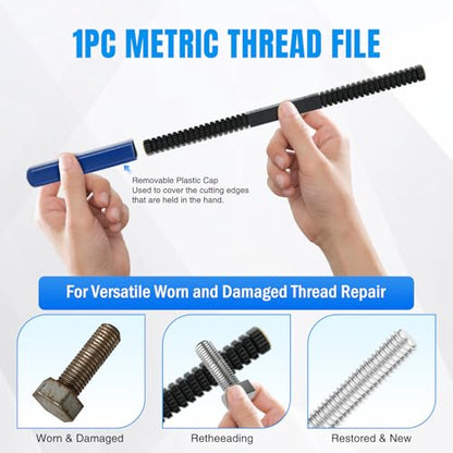 Nilight 15PCS Metric Thread Chaser Set Master Thread Repair Kit with Case 7 Taps 7 Dies 1 Threads File Universal M6 M8 M10 M12 Sizes Automotive Tool for Mechanics Auto Shops Home Garage Mobile Repair - size: 15PCS Metric