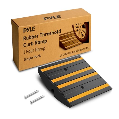 Pyle Rubber Curb Ramp for Driveway – 1 Ft. Heavy Duty Non-Slip Waterproof Vehicle Ramp with Yellow Reflective Safety Strips, Supports up to 11,000 lbs, Includes Expansion Screws for Indoor/Outdoor Use - color: Yellow, size: Pack of 1