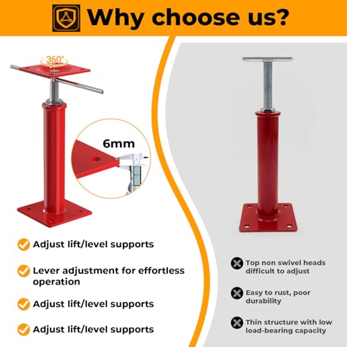 2PCS House Floor Jacks with Adjustment Lever, 11"- 16" Height Range, Adjustable Jack Post for Lifting, Crawl Space Jacks for Temporary Support - 11000 lbs Max Load Capacity, Red - size: 11-16in Red