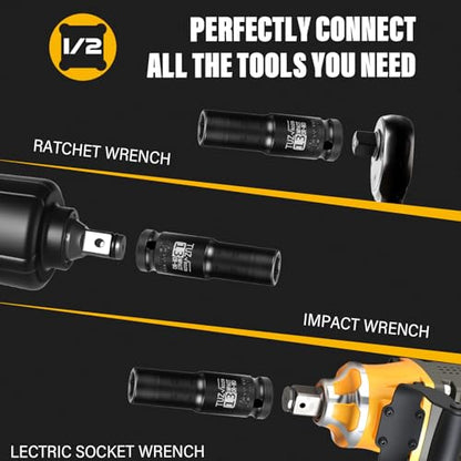 1/2 Inch Drive 13mm Deep Metric 6 Point CR-MO Impact Socket | Radius Corner Design,Square Chamfered Opening,Axle Nut Impact Grade Socket for Easy Removal - size: 1/2” Drive 13mm Deep, style: 1/2" Drive Deep Socket