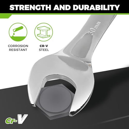 Der Erwachte Large Wrench Set with Rolling Pouch, Metric, 5-Piece, 23mm, 24mm, 26mm, 27mm, 30mm, 12 Point, Chrome Vanadium Steel - size: 5 Piece Metric 23-30mm