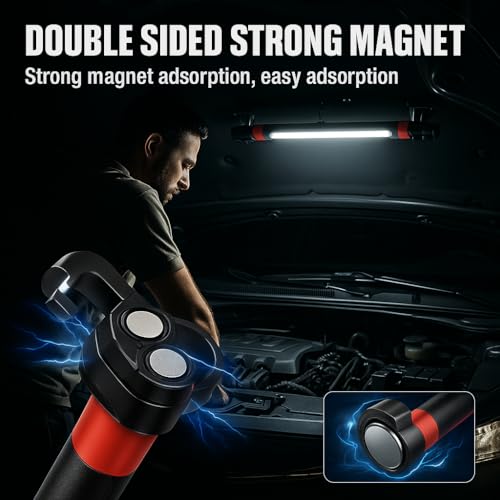 3000LM Magnetic Work Light, Rechargeable LED Flood Light | 180° rotating head, 360° hanging hook, IP65 waterproof body for car repair, camping, emergency, and jobsite use. - color: Black