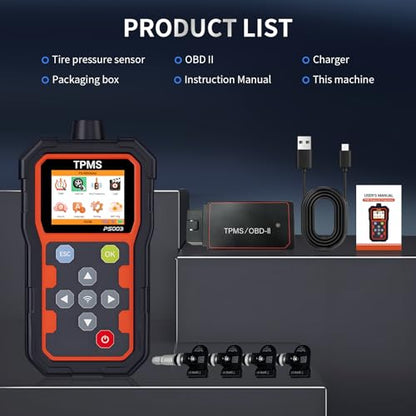 PS003 TPMS Programming Tool OBD2 Scanner, Tire Pressure Sensor Relearn Diagnostic Tool, Check Engine Light Code Reader for Cars Mechanics