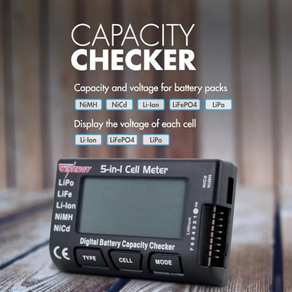 Tenergy 5-in-1 Battery Meter, Intelligent Cell Meter Digital Battery Checker/Balancer for LiPo / LiFePO4 / Li-ion/NiCd/NiMH Battery Packs