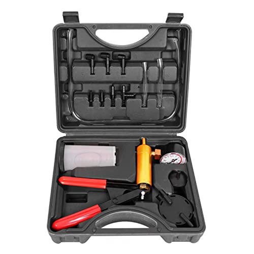 Big RED Torin 16 Piece 2 in 1 Brake Bleeder Kit Hand Held Fluid Vacuum Gauge Pump Test Set with Storage Case, Black, ATRHS-A1998AR - style: 16 PCS Brake Bleeder Kit