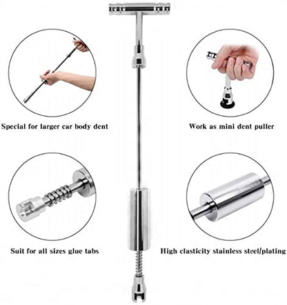 Paintless Dent Repair Puller Kit - Dent Puller Slide Hammer T-Bar Tool with 16pcs Dent Removal Pulling Tabs for Car Auto Body Hail Damage Remover