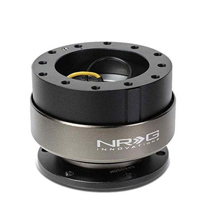 NRG (SRK-200) Black Body/Titanium Ring GEN 2.0 Racing Performance Steering Wheel Quick Release Adapter Fit 2-Way 6-Hole Pattern Design - color: Black Body / Titanium Ring