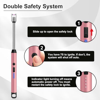 Upgraded 2 Pack Electric Candle Lighter with 360° Flexible Neck & Safety Lock, Windproof USB Rechargeable Flameless Arc Long Lighters for Grill, BBQ, Camping, Fireplace, Stove (Rose Gold & Silver) - color: Silver & Rose Gold