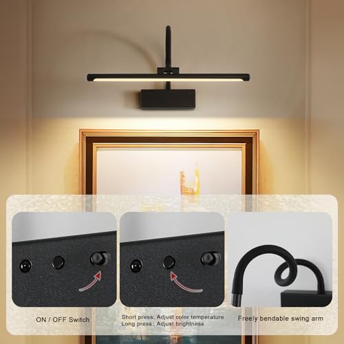 JOOSENLUX Wireless Picture Light - Battery Operated Black Wall Light with Remote Control - Dimmable Timer - 15.94” Display - Flexible Neck Swing Arm - Art Gallery Light - color: Black, size: Model B