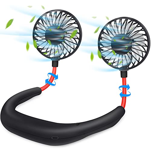 Haomaomao Portable Neck Fan 2500 mAh Rechargeable USB Hands-Free Mini Face Cooling Personal Double Headed Rotatable Small Fan for Working Office Reading Traveling Outdoor Sport - color: Neck fan-Black