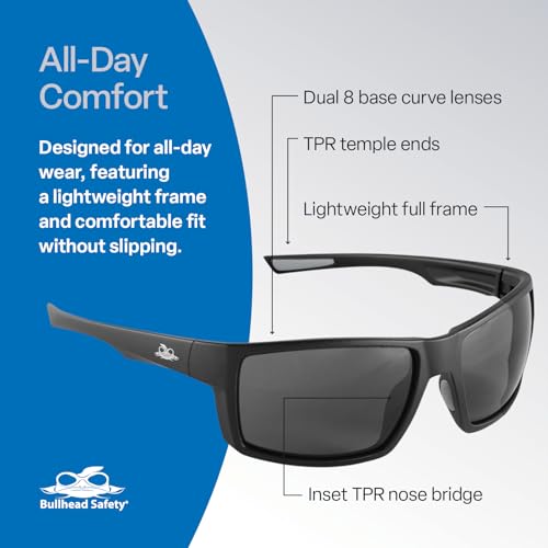 Bullhead Safety Eyewear Sawfish Glasses - Anti-Fog, Lightweight, Scratch Resistant, UV Light Blocking Sunglasses for Cycling, Fishing, Driving, Outdoor Work, Gray Lenses - color: Smoke Lens, Matte Black Frame, style: Anti-fog