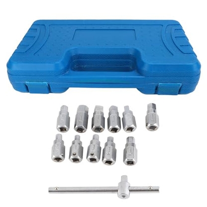 12 Pcs Drain Plug Key Socket Set - Premium Steel Axle Oil Sump Wrench for Engine Gear Box Repair