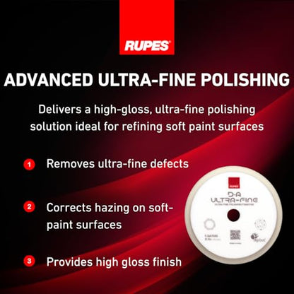 RUPES 9.DA150S Pack of 24 White D-A Ultra-Fine Polishing Foam Pads 150mm | Ideal for Paint Correction & Gloss Enhancement | Extremely Fine Defect Removal | Compatible with 5" Backing Plate - size: 2 inches, style: Pack of 24