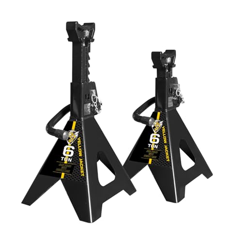 YELLOW JACKET Jack Stands 6 Ton with Double Locking for Lifting Car SUVS, Heavy Duty Steel, 13000 lb Capacity, 1 Pair, Black - color: black, size: 6 ton double locking