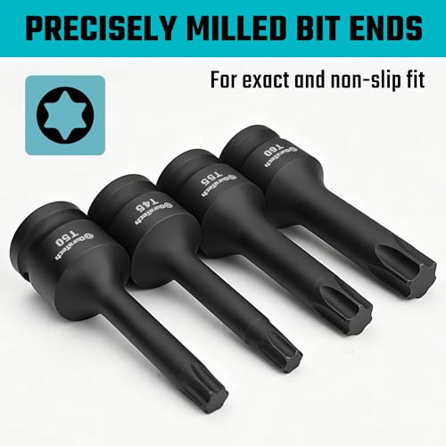 DURATECH 8-Piece 1/2" Drive Impact Torx Bit Set | T30, T40, T45, T50, T55, T60, T70, T80 Torx Bits, Cr-Mo Steel, Organized in Storage Case