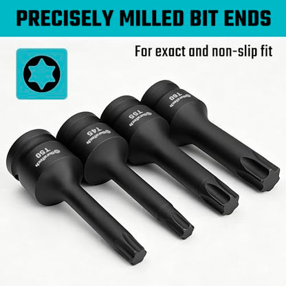 DURATECH 8-Piece 1/2" Drive Impact Torx Bit Set | T30, T40, T45, T50, T55, T60, T70, T80 Torx Bits, Cr-Mo Steel, Organized in Storage Case
