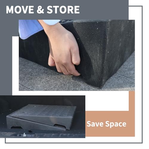 Rubber Curb Ramps for Driveway Sidewalks Shed Entry, 5.1 Inch Rise Height 2 Pack 19.68" L x 19.68" Threshold Ramp for Cars, Motorcycles, Lawn Mowers, 7000lbs Load Capacity - size: 5"*19.69"*19.69"