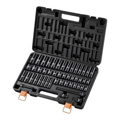 VEVOR Impact Socket Set, 3/8" Drive, 48-Piece Socket Set, 6-Point Sockets, SAE 5/16"-3/4" and Metric 8-19 mm, 21-22 mm, Easy to Identify, Cr-V Alloy Steel, Extension Bar, Adapter and Storage Cage - size: 3/8" 48 PCS