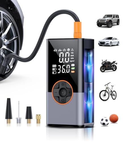 Tire Inflator Portable Air Compressor, Cordless Tire Pump with LED Super Bright Light for Car, Bicycle, Motorcycle - color: Dark Grey
