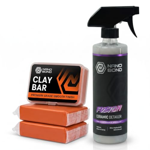 Nano Bond Clay Bar with Ceramic Detailer Spray Kit – 2 Pack 100g Premium Clay Bars + 16oz SiO2 Hydrophobic Quick Detailer, Car Detailing Kit for Paint Decontamination, Prep & Protection – Cars, Trucks