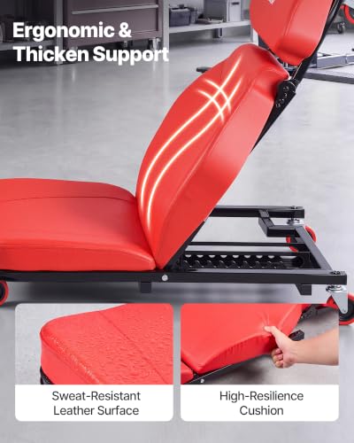 VEVOR 48.4 in 2-in-1 Mechanic Creeper, Adjustable Backrest Garage Creeper Seat, 570 lbs Under Car Rolling Chair with 6 Swivel Casters, Padded Headrest for Auto Repair - color: 44 inch
