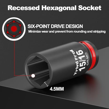 Deep Impact Socket Set 1/2" Drive - Trivd Frol 26pcs Socket Set Metric and Standard Full with Magnetic Socket Organizer, CR-MO Metric Socket Set 10-24mm & SAE Socket 3/8"-15/16", Extensions, Adapter