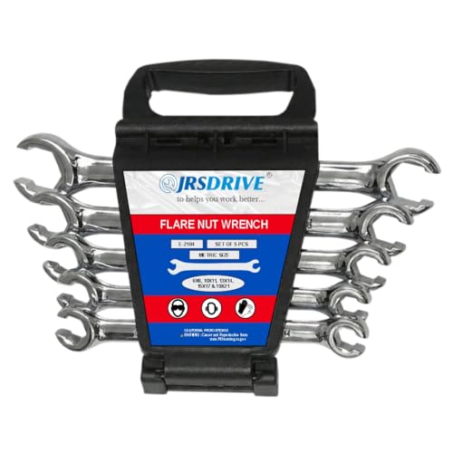 5 Pcs Flare Nut Wrench Set Metric 6x8, 10x11, 13x14, 15x17, 19x21mm CRV Line Wrench Set for Brake Line, Fuel, HVAC & Plumbing | Professional Mechanic Tools & Automotive Wrench Set E-2104