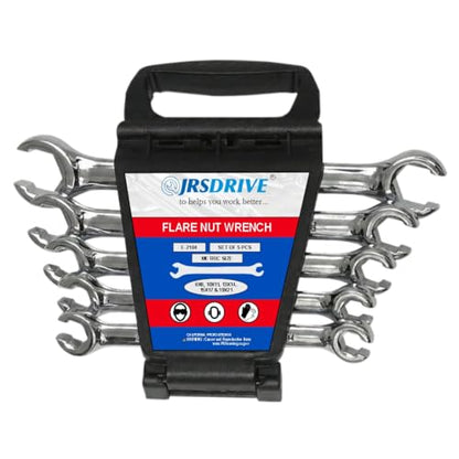 5 Pcs Flare Nut Wrench Set Metric 6x8, 10x11, 13x14, 15x17, 19x21mm CRV Line Wrench Set for Brake Line, Fuel, HVAC & Plumbing | Professional Mechanic Tools & Automotive Wrench Set E-2104
