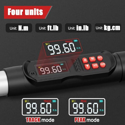 VANPO Adjustable Digital Torque Wrench, 5-99.6 Ft.lb/6.8-135Nm for Split AC | Electronic Torque Wrench with 38mm Jaw and 1/2" Ratchet, ±2% Accuracy, Buzzer, Vibration and LED Indicator for Moto, Car - size: 5-99.6 Ft.lb/6.8-135 Nm(14×18mm)