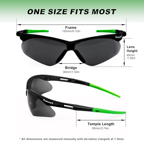 ProtectX Safety Glasses for Men & Women, Safety Sunglasses with Anti-Fog Scratch Resistant Lenses, Non-Slip Grips, ANSI Z87.1 - color: Evergreen Tinted Smoke 2 Pk