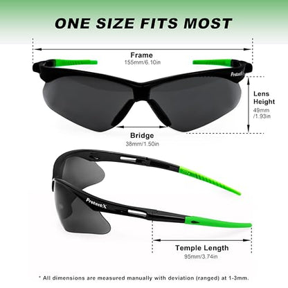 ProtectX Safety Glasses for Men & Women, Safety Sunglasses with Anti-Fog Scratch Resistant Lenses, Non-Slip Grips, ANSI Z87.1 - color: Evergreen Tinted Smoke 2 Pk