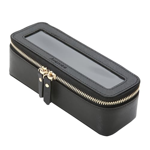 Aveniee Clear Makeup Brush Bag,Slim Cosmetic Brush Holder,Small Toiletry Bag Mini Travel Case for Women,Thin Make up Bags with Dual Zipper,Cute Travel Essentials Organizer,Black - color: Black, style: Slim Elegance